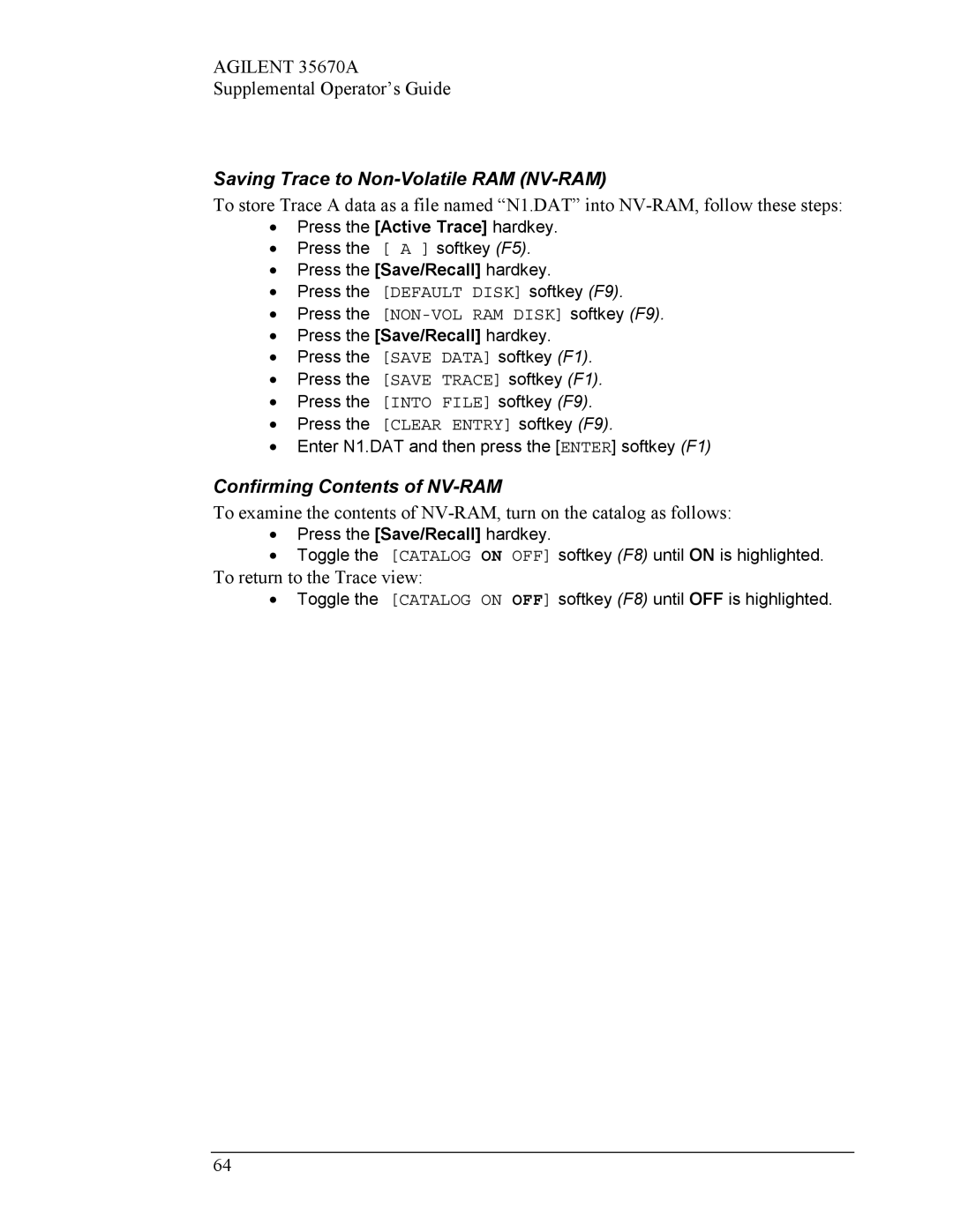 Agilent Technologies Agilent 35670A manual Saving Trace to Non-Volatile RAM NV-RAM, Confirming Contents of NV-RAM 