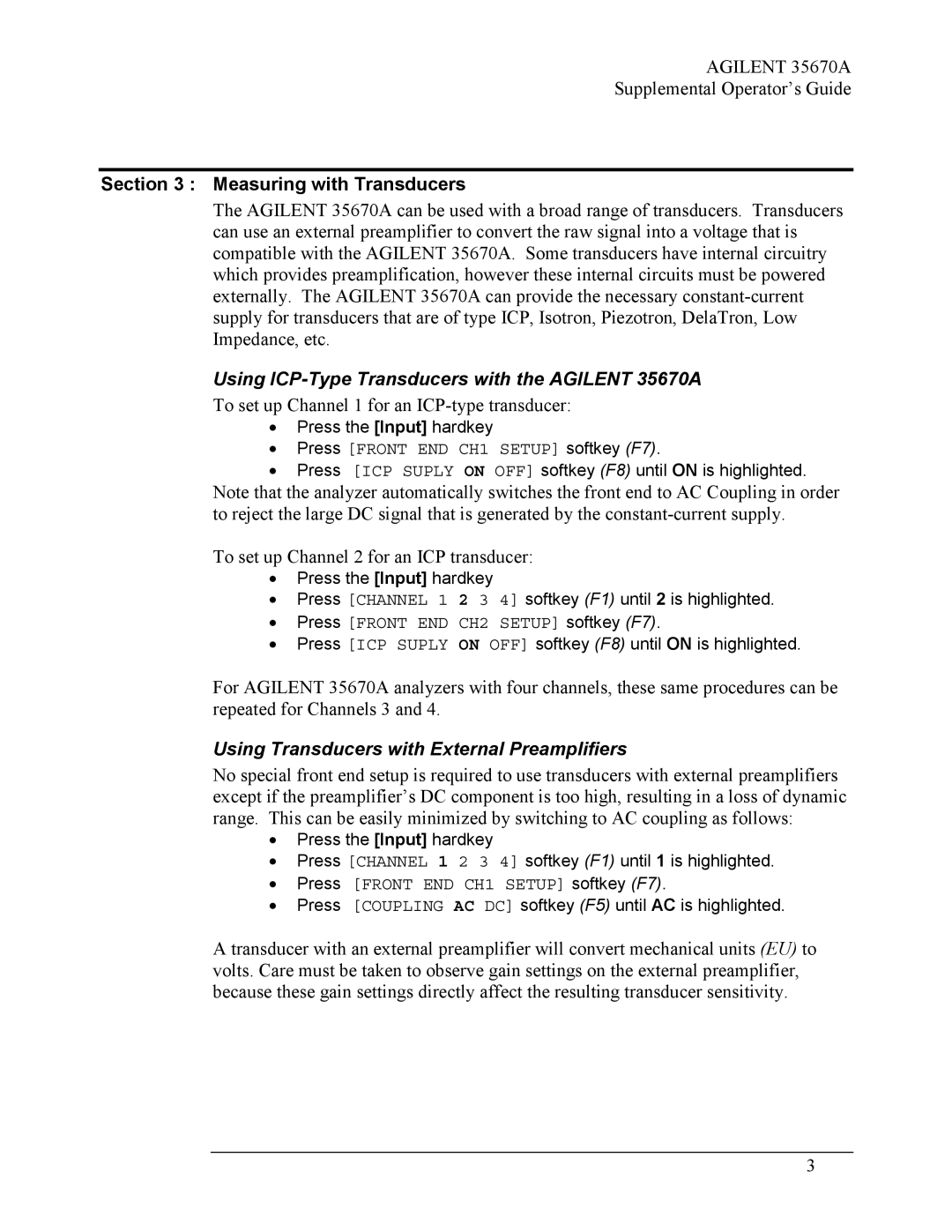 Agilent Technologies manual Measuring with Transducers, Using ICP-Type Transducers with the Agilent 35670A 