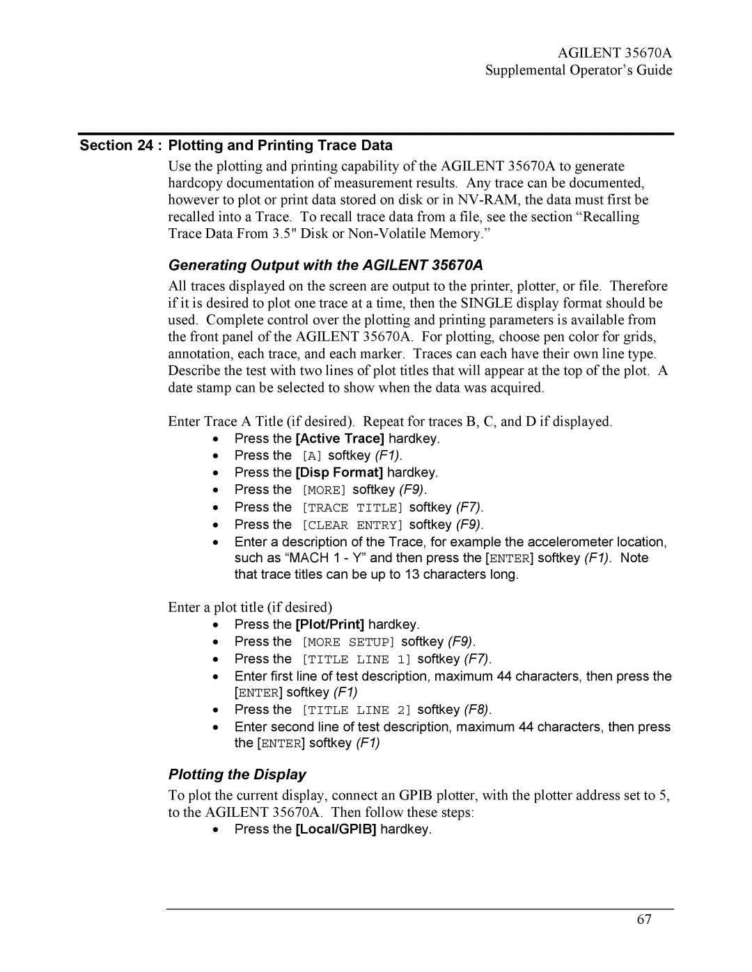 Agilent Technologies Plotting and Printing Trace Data, Generating Output with the Agilent 35670A, Plotting the Display 