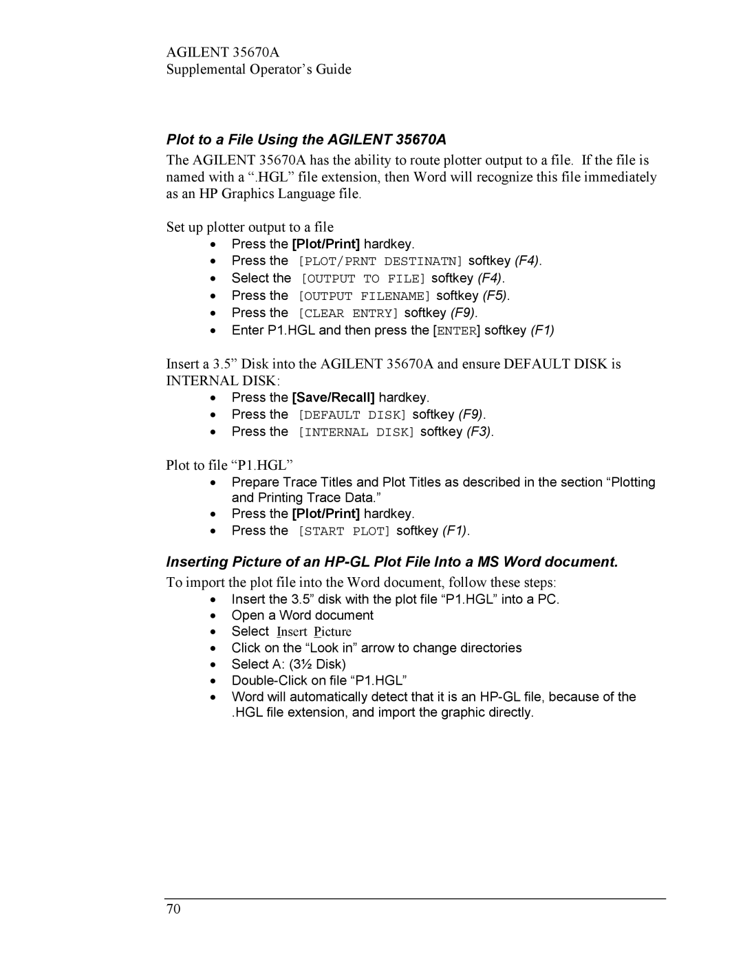 Agilent Technologies manual Plot to a File Using the Agilent 35670A, Plot to file P1.HGL 