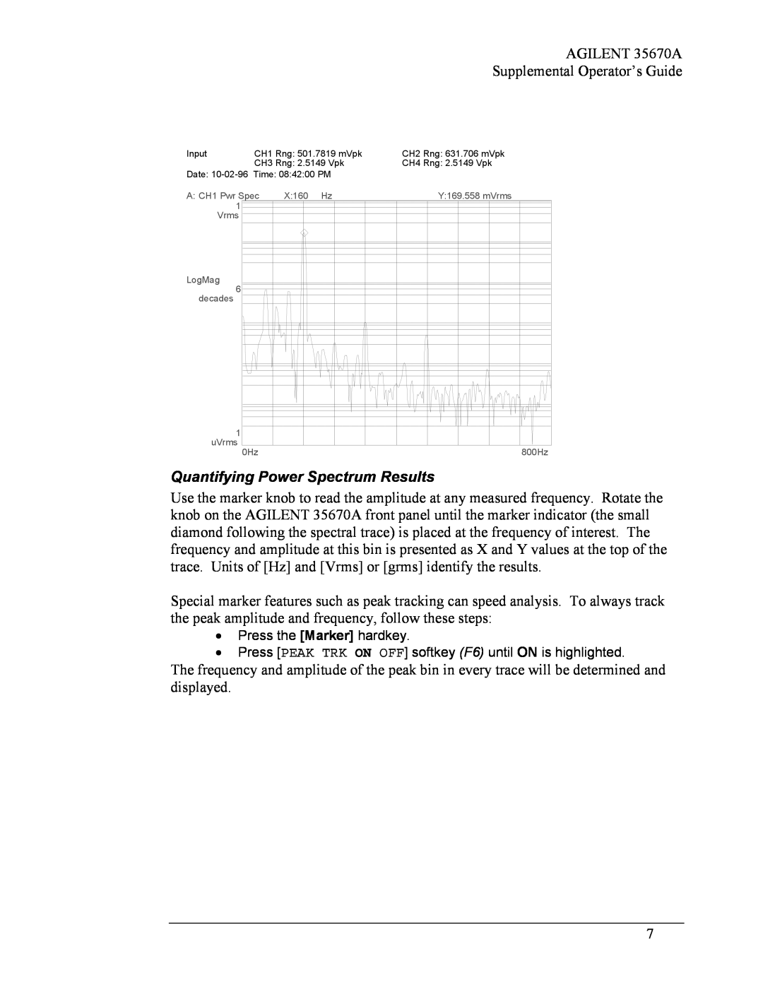 Agilent Technologies Agilent 35670A manual Quantifying Power Spectrum Results 