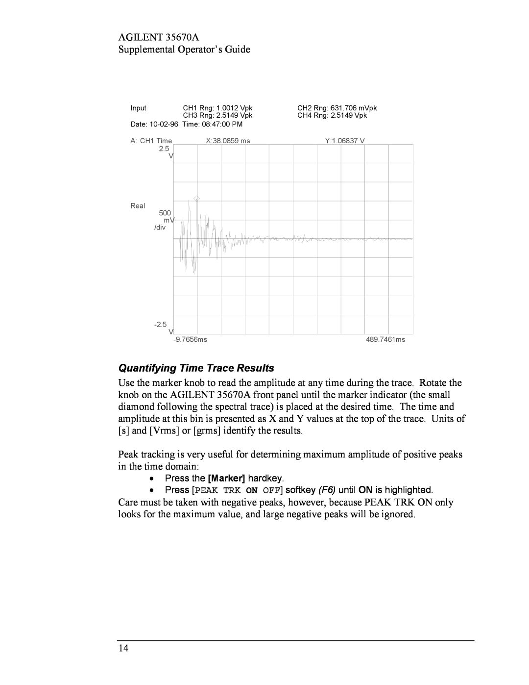 Agilent Technologies Agilent 35670A manual Quantifying Time Trace Results 