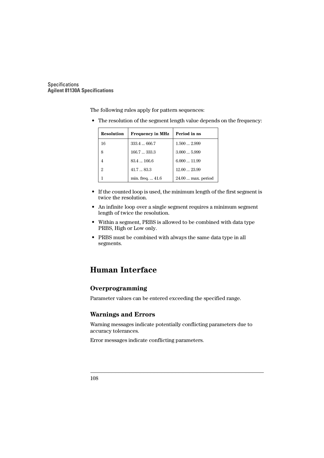 Agilent Technologies Agilent 81130A 400, 660MHz manual Human Interface, Overprogramming 