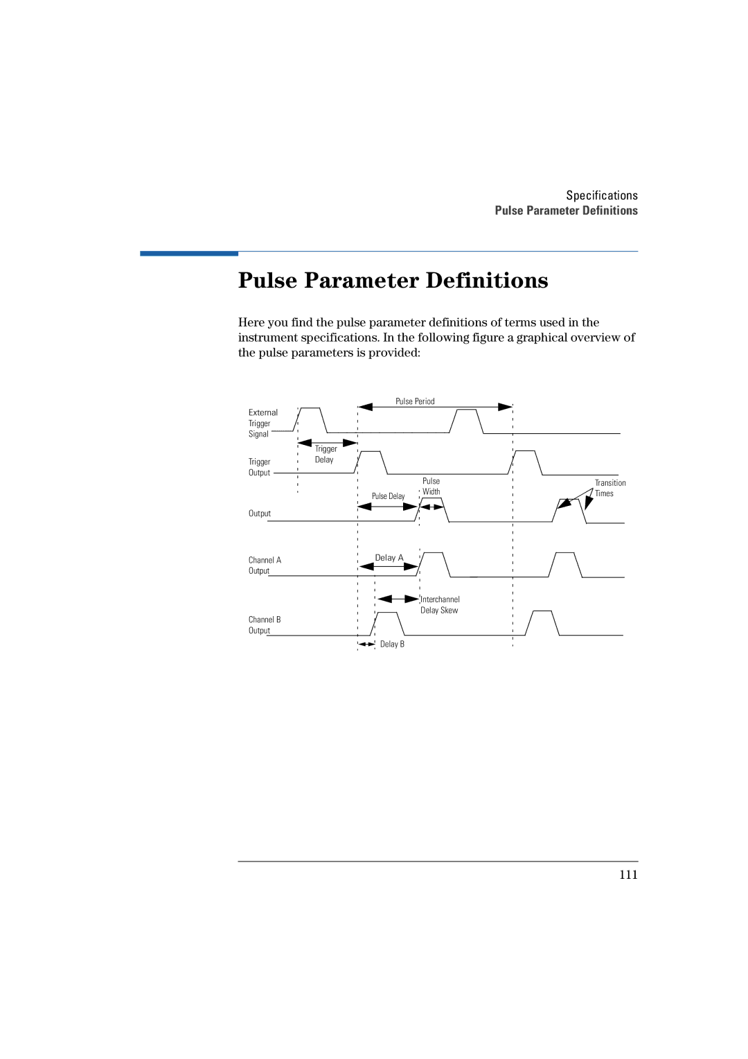 Agilent Technologies 660MHz, Agilent 81130A 400 manual Pulse Parameter Definitions, 111 