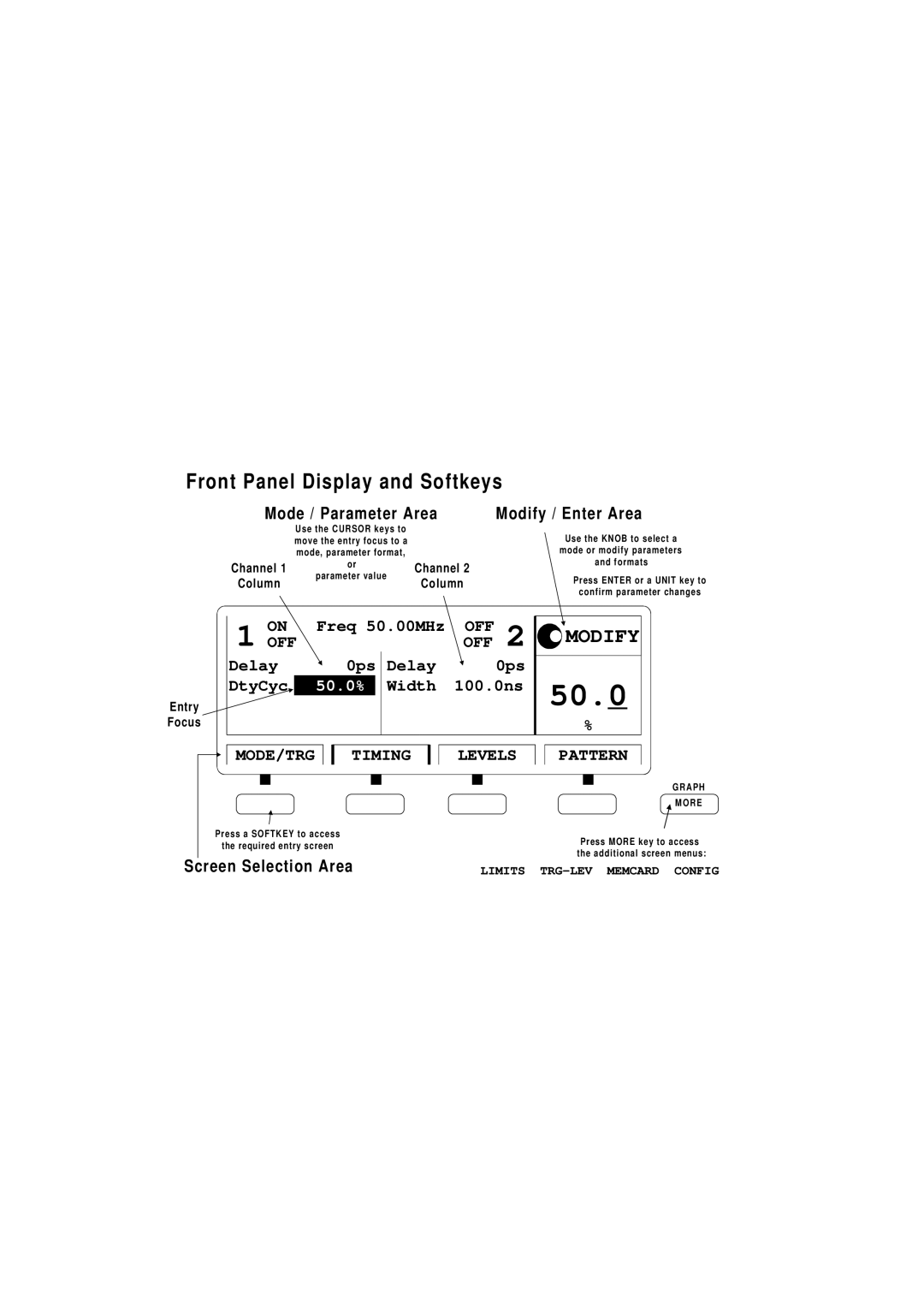 Agilent Technologies Agilent 81130A 400, 660MHz manual Front Panel Display and Softkeys 