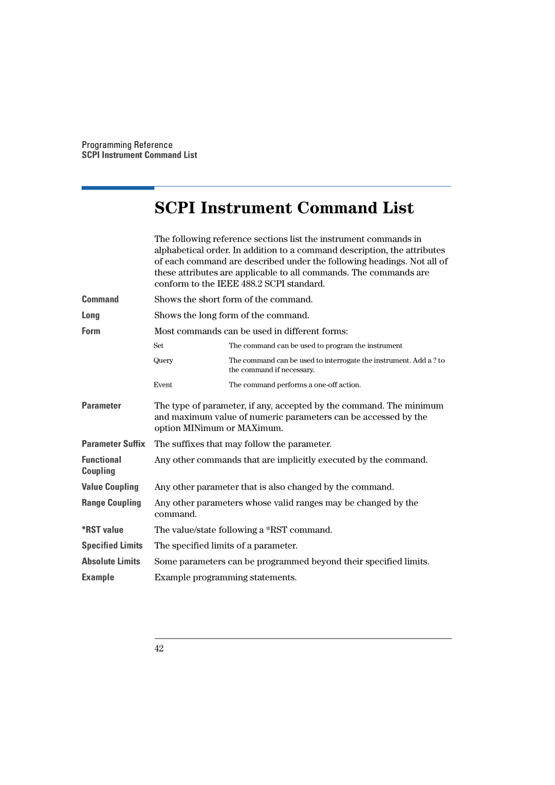 Agilent Technologies Agilent 81130A 400, 660MHz manual Scpi Instrument Command List 