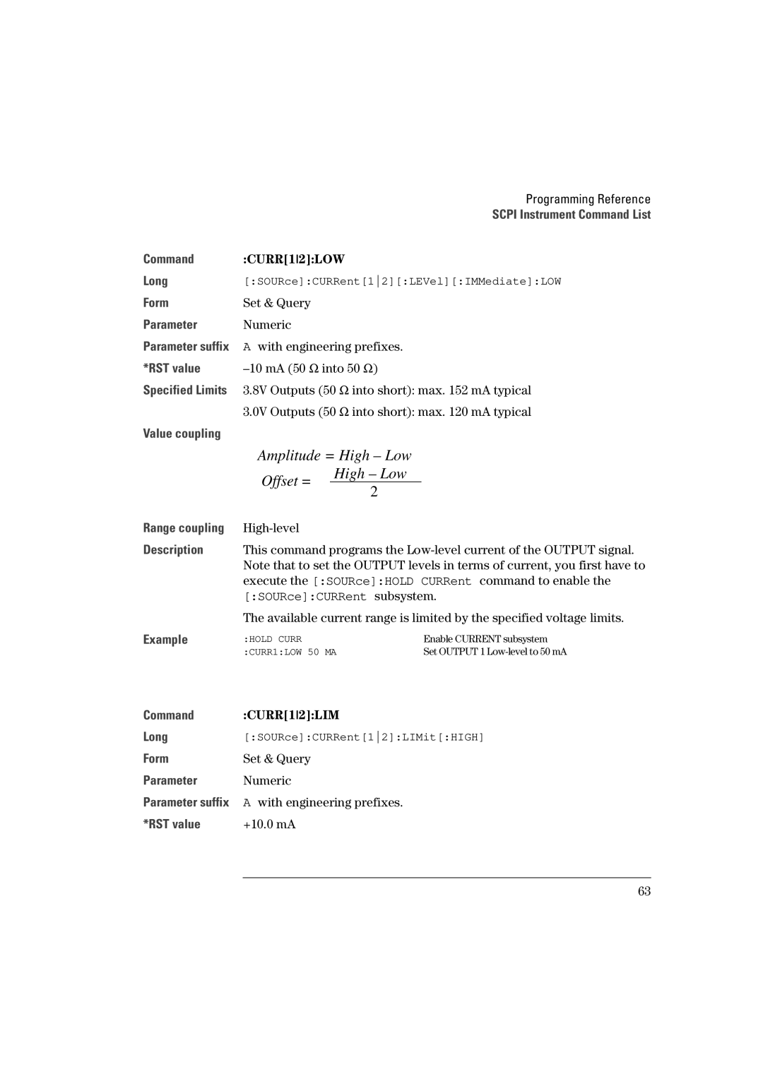 Agilent Technologies 660MHz manual –10 mA 50 Ω into 50 Ω, 8V Outputs 50 Ω into short max mA typical, High-level, CURR12LIM 