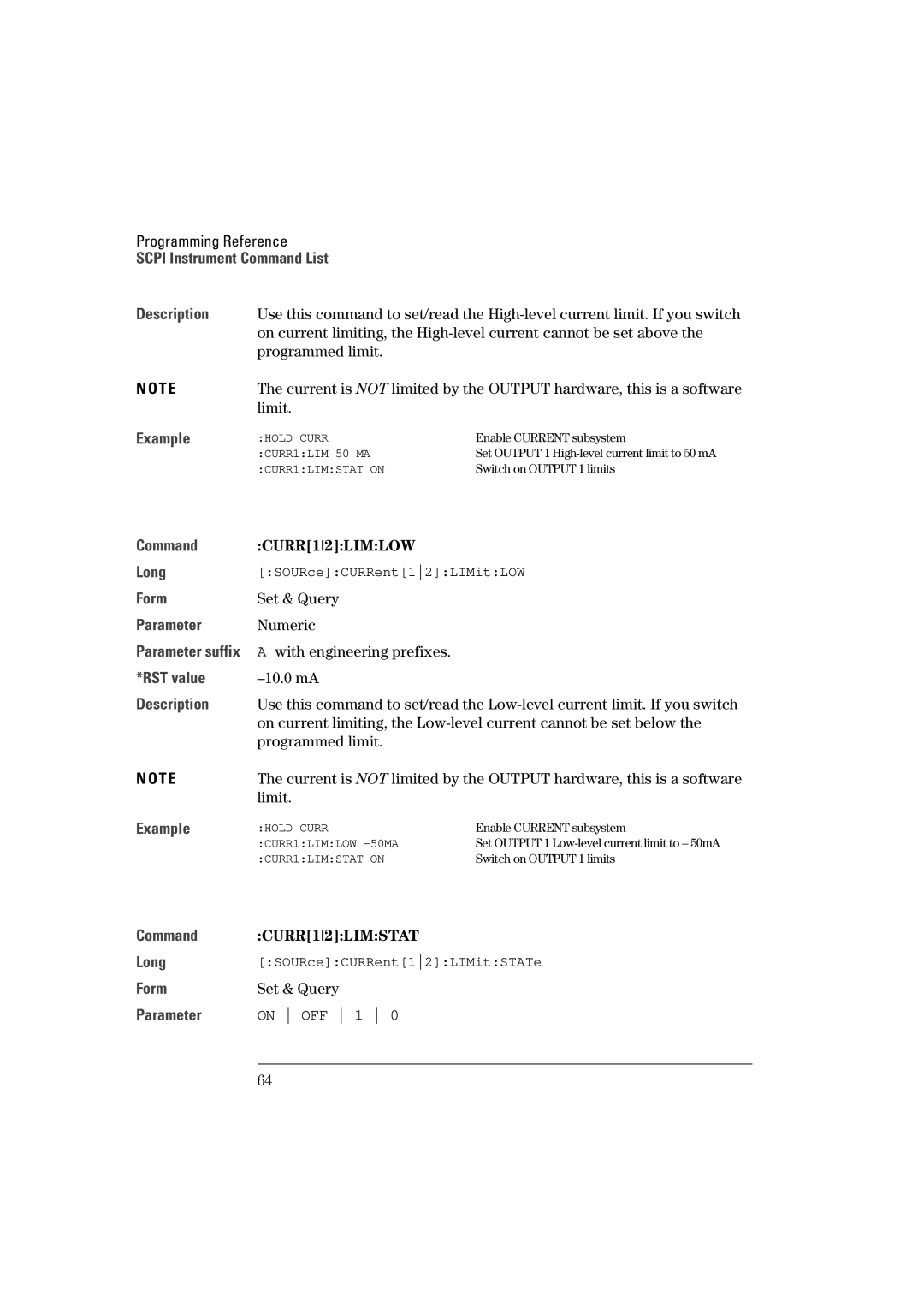 Agilent Technologies Agilent 81130A 400, 660MHz manual –10.0 mA, CURR12LIMSTAT 