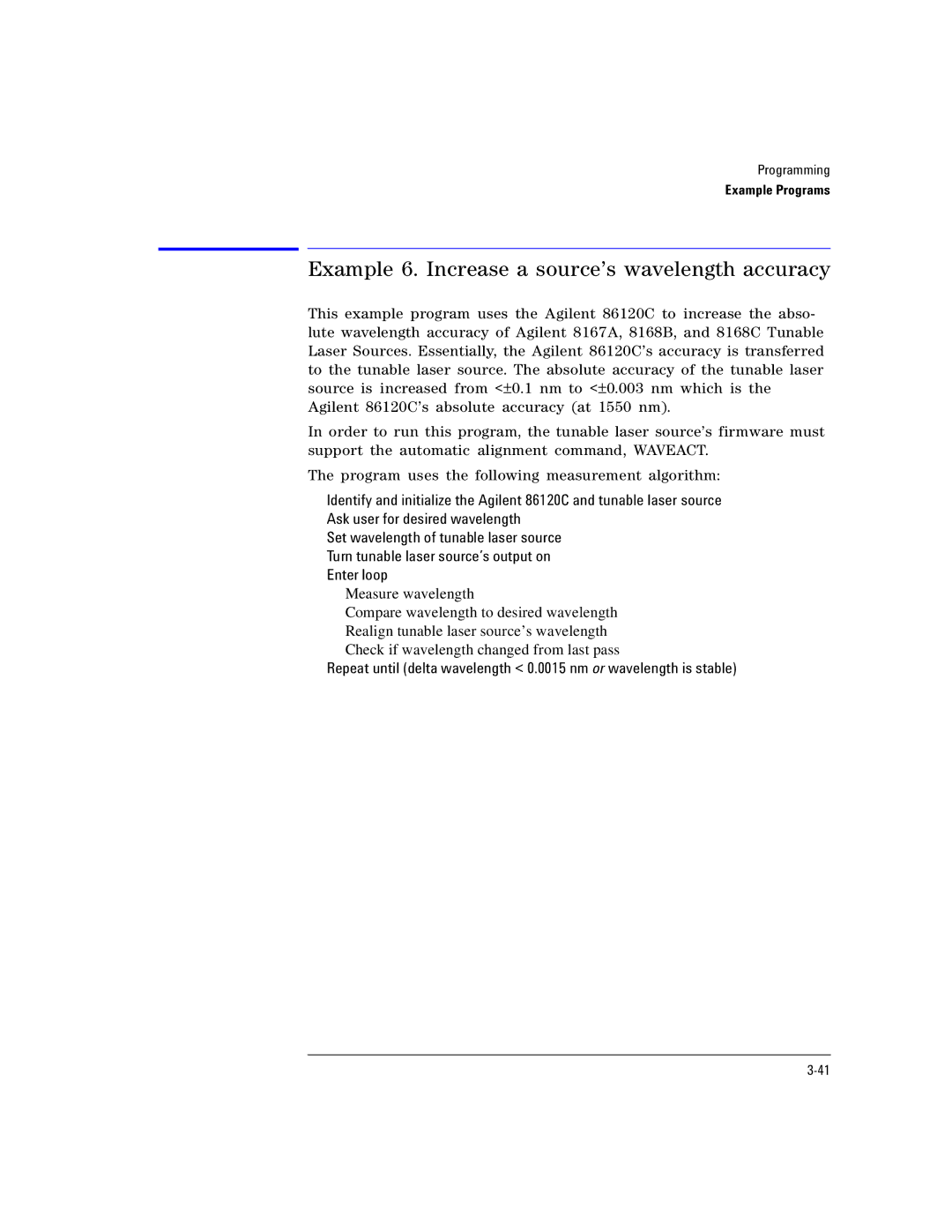 Agilent Technologies Agilent 86120C manual Example 6. Increase a source’s wavelength accuracy 