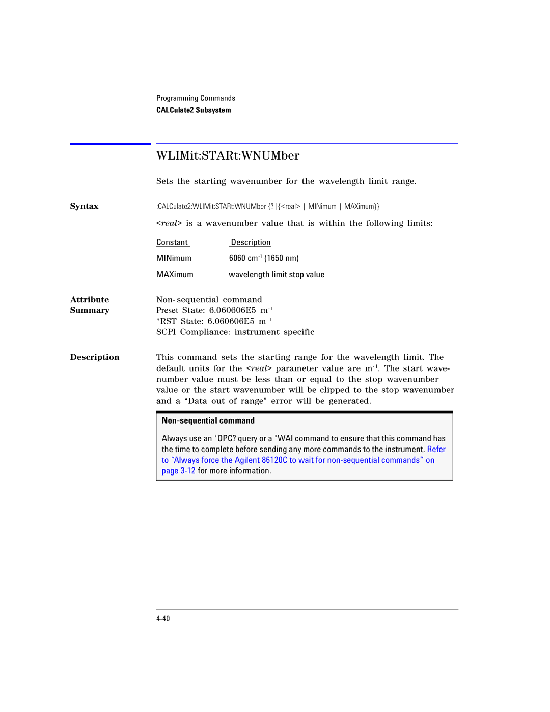 Agilent Technologies Agilent 86120C manual WLIMitSTARtWNUMber 