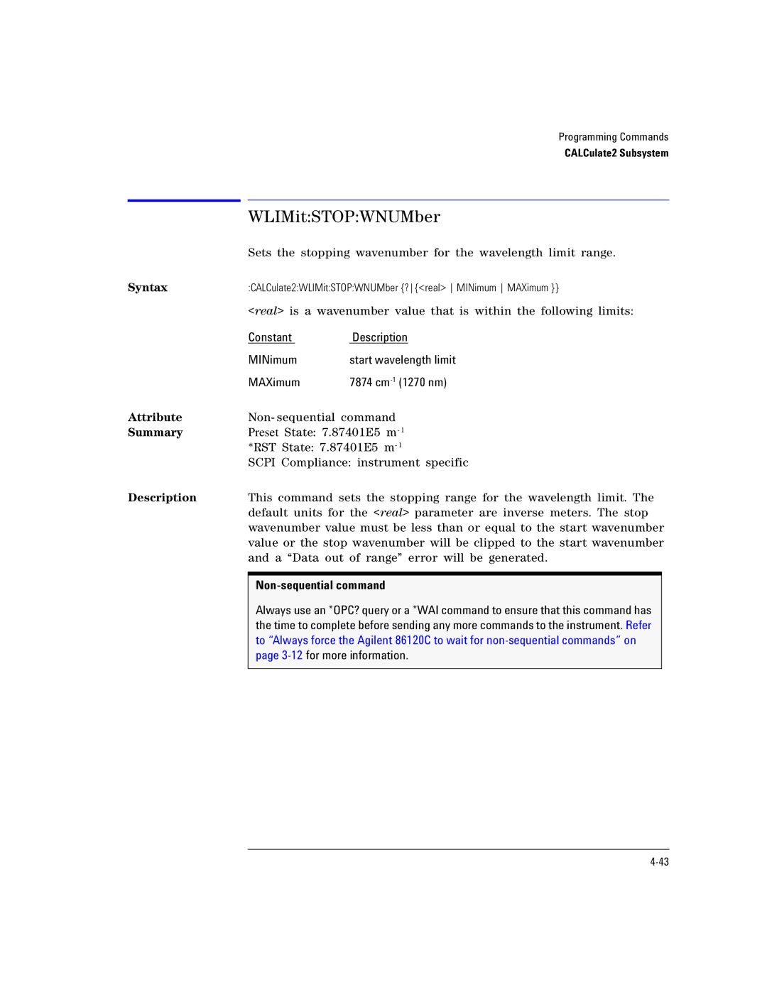 Agilent Technologies Agilent 86120C manual WLIMitSTOPWNUMber, for more information 