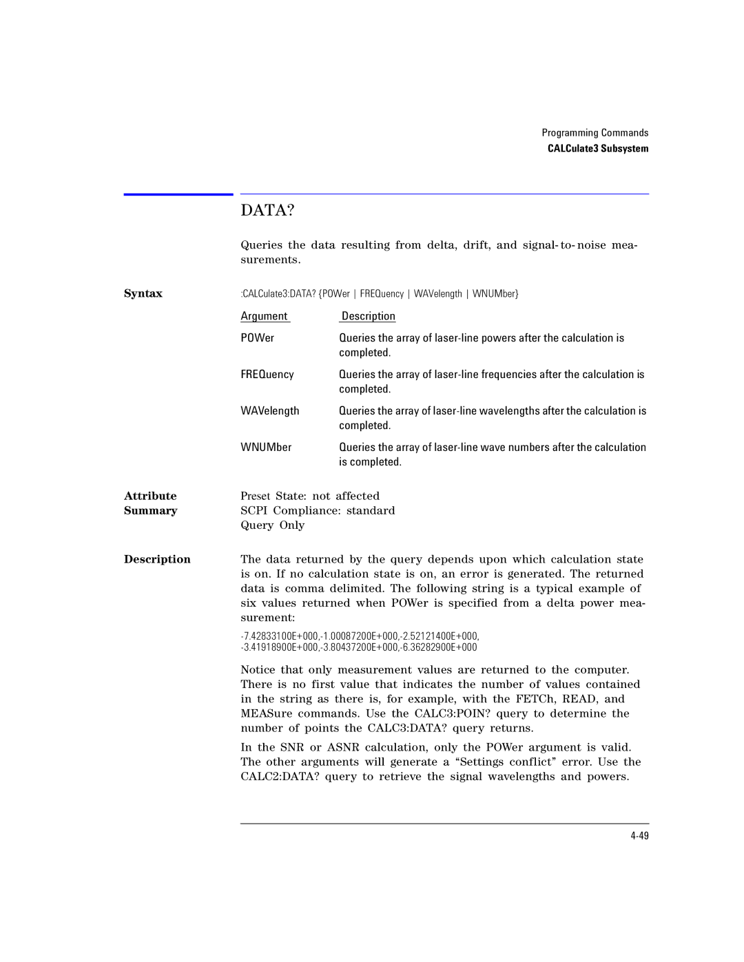 Agilent Technologies Agilent 86120C manual Argument Description POWer, Completed, Is completed 