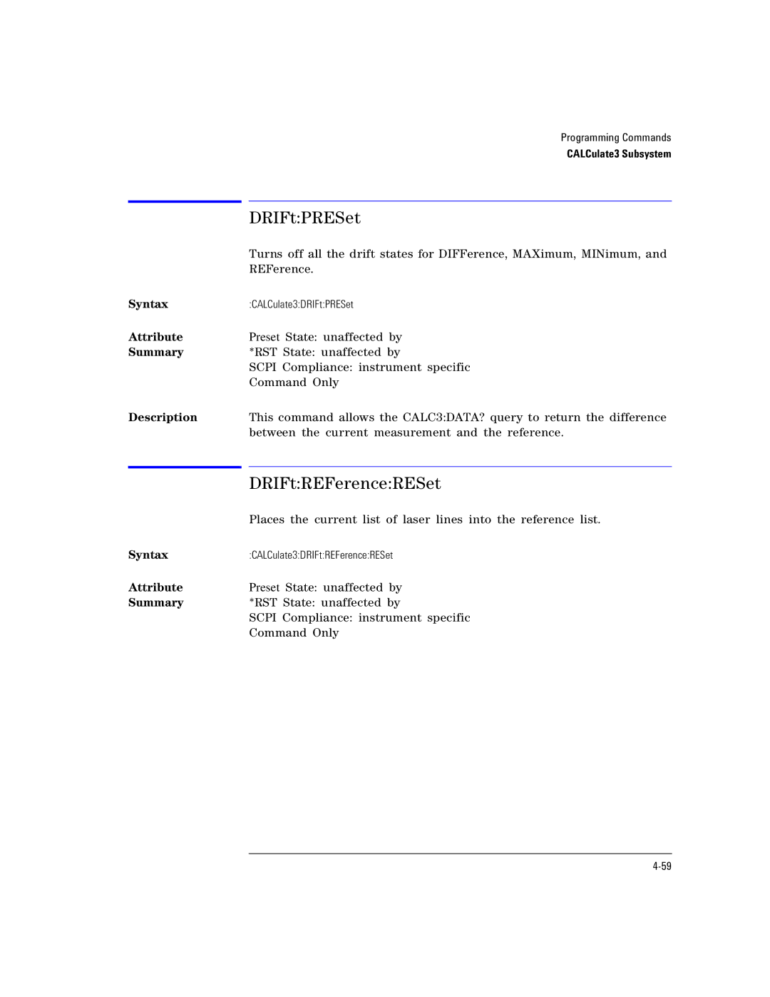 Agilent Technologies Agilent 86120C manual DRIFtPRESet, DRIFtREFerenceRESet 