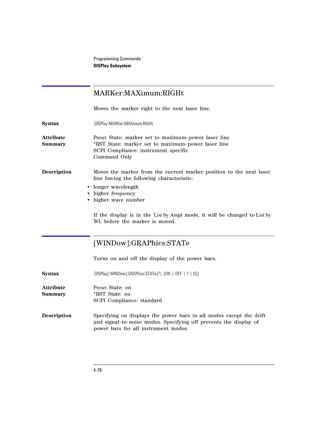 Agilent Technologies Agilent 86120C manual MARKerMAXimumRIGHt, WINDowGRAPhicsSTATe 