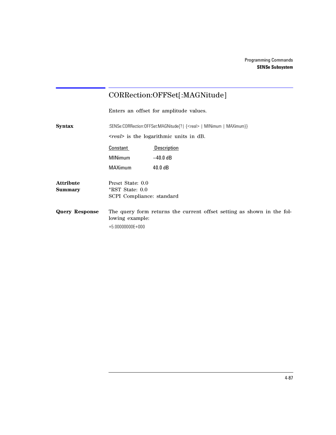 Agilent Technologies Agilent 86120C manual CORRectionOFFSetMAGNitude 