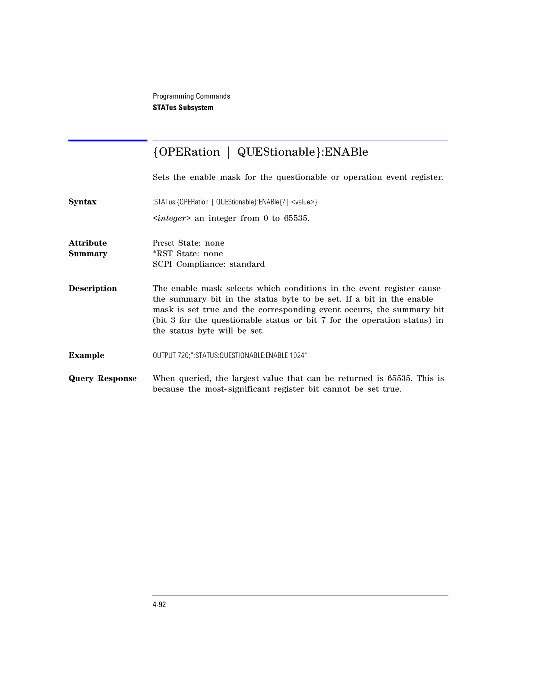 Agilent Technologies Agilent 86120C manual OPERation QUEStionableENABle 