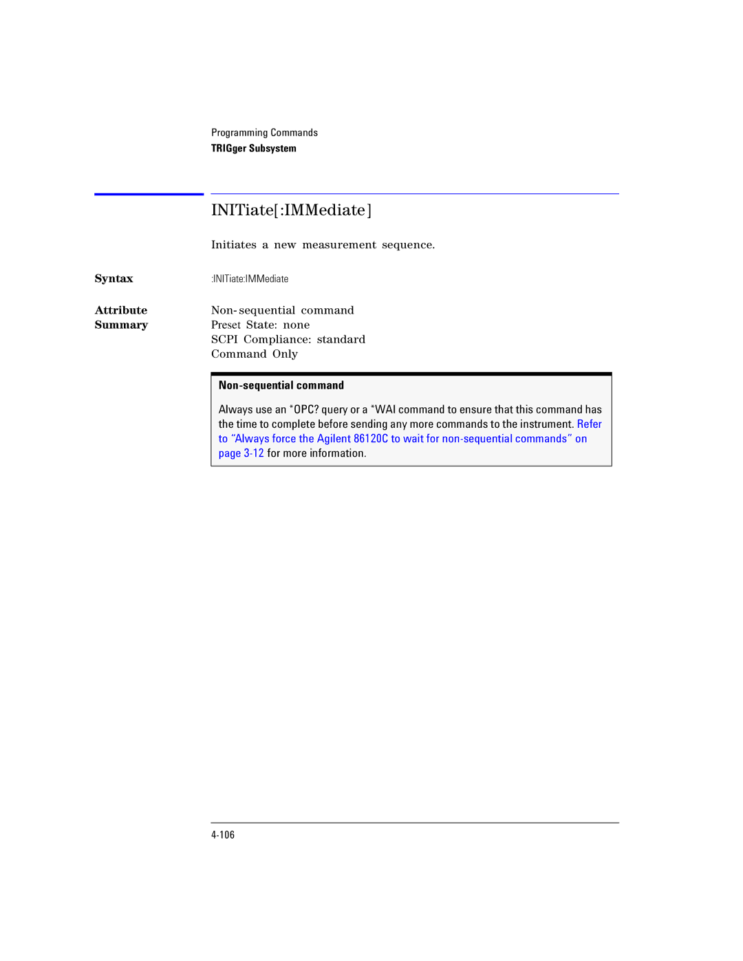 Agilent Technologies Agilent 86120C manual INITiateIMMediate, 3-12for more information 