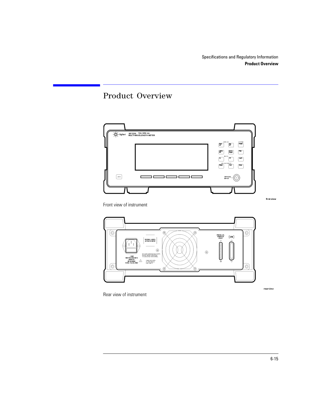 Agilent Technologies Agilent 86120C manual Product Overview, Front view of instrument Rear view of instrument 