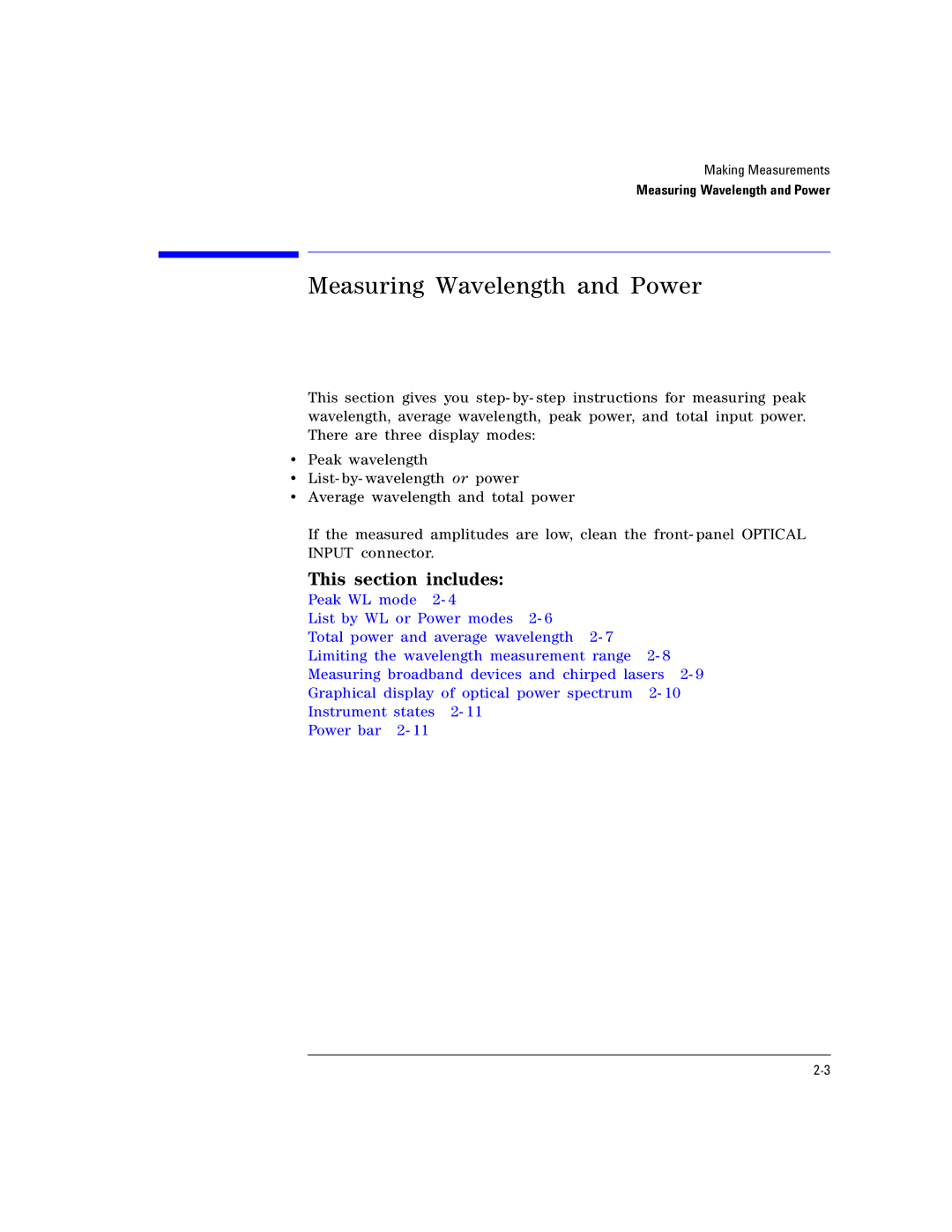 Agilent Technologies Agilent 86120C manual Measuring Wavelength and Power, This section includes 