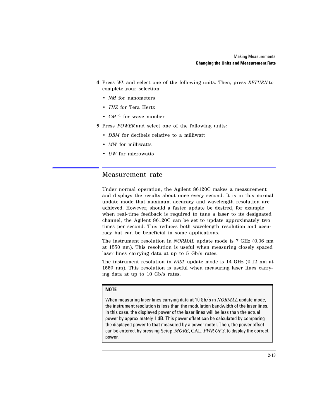 Agilent Technologies Agilent 86120C manual Measurement rate 