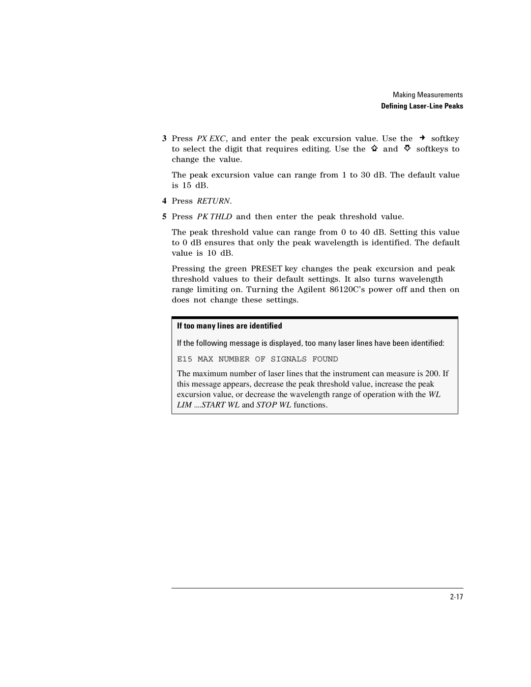 Agilent Technologies Agilent 86120C manual If too many lines are identified 