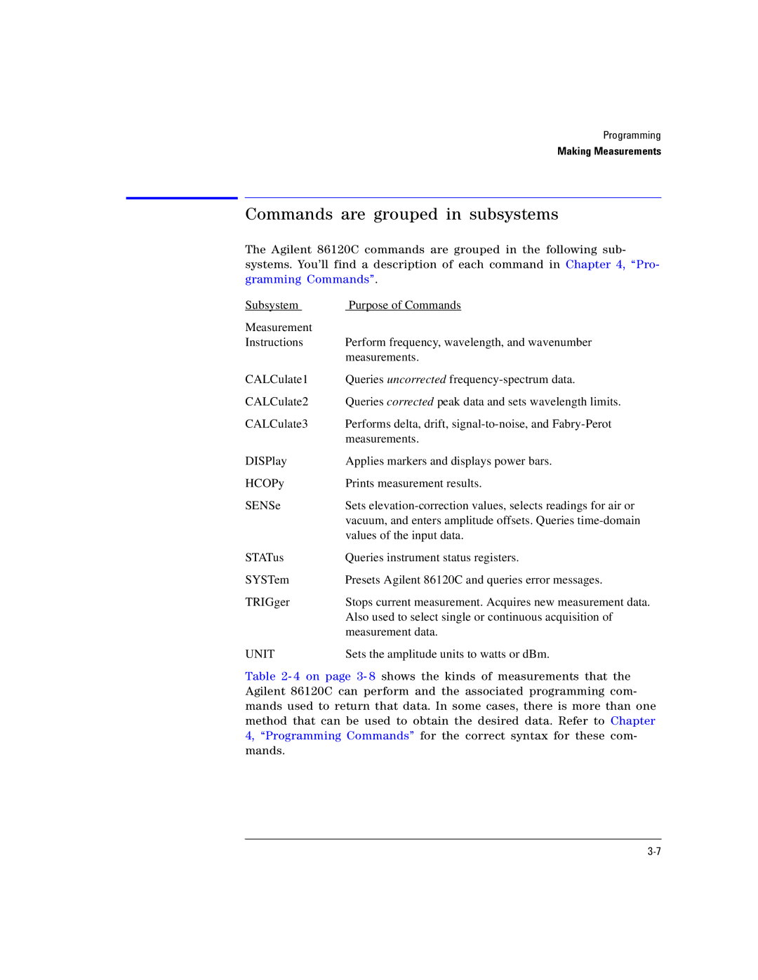 Agilent Technologies Agilent 86120C manual Commands are grouped in subsystems, Unit 