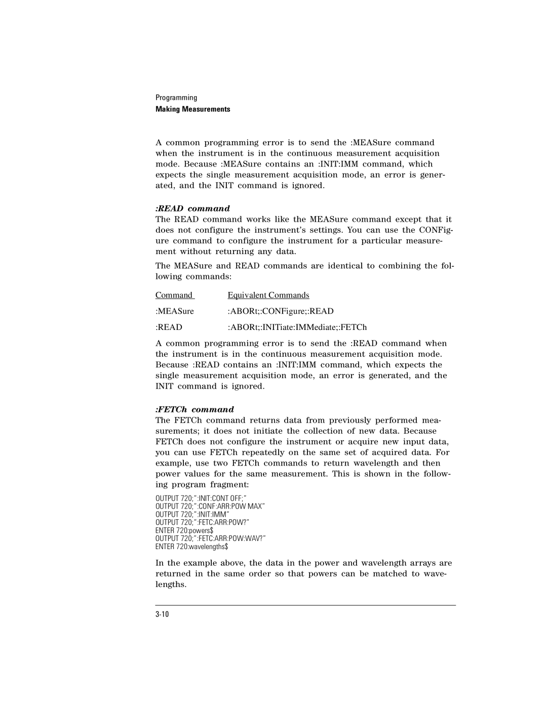 Agilent Technologies Agilent 86120C manual Read command, FETCh command 