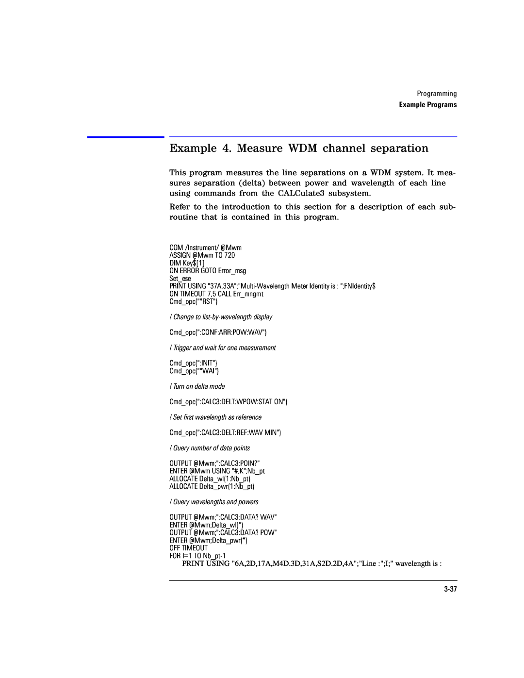 Agilent Technologies Agilent 86120C manual Example 4. Measure WDM channel separation 