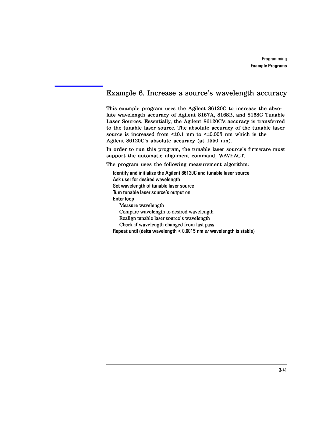 Agilent Technologies Agilent 86120C manual Example 6. Increase a source’s wavelength accuracy 