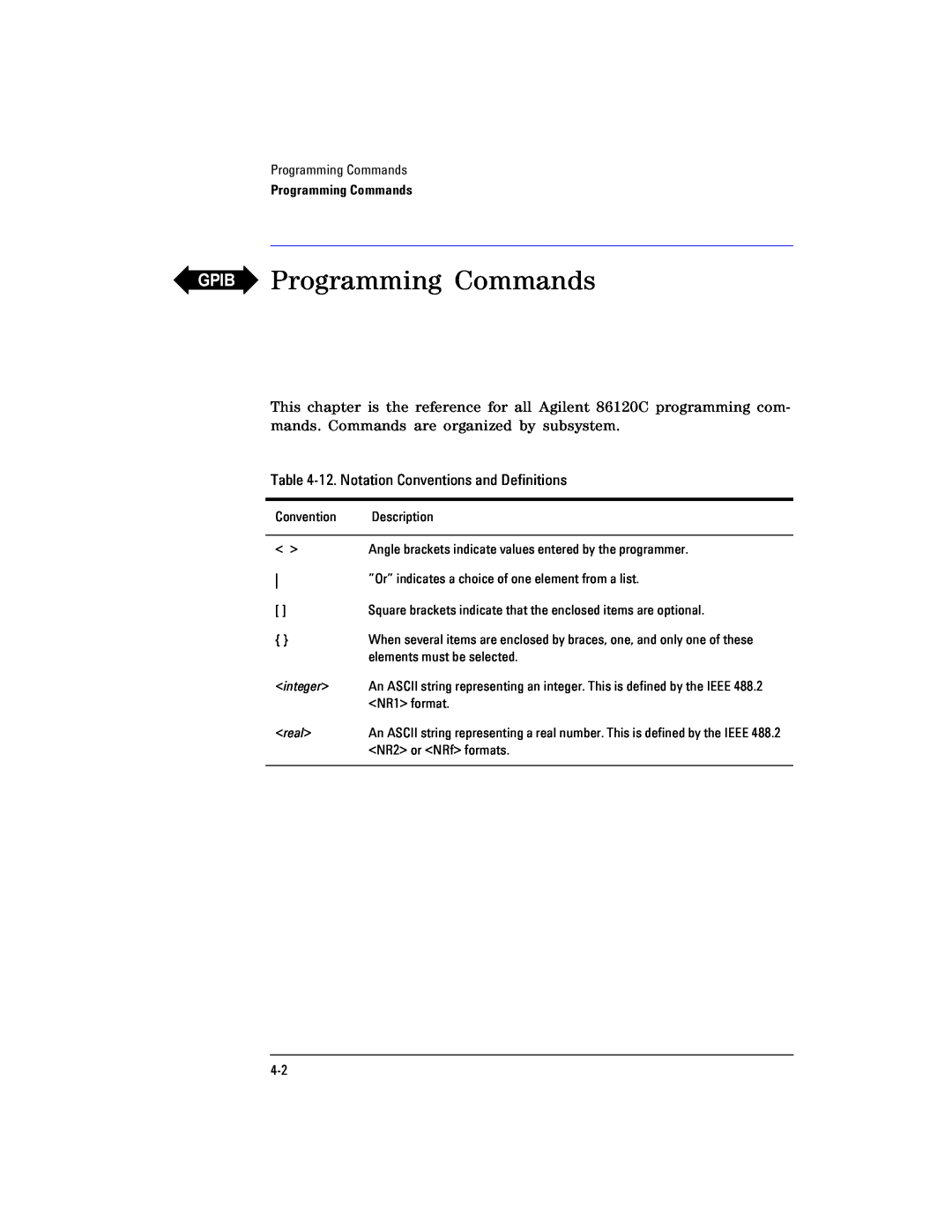 Agilent Technologies Agilent 86120C manual Programming Commands, 12. Notation Conventions and Definitions 