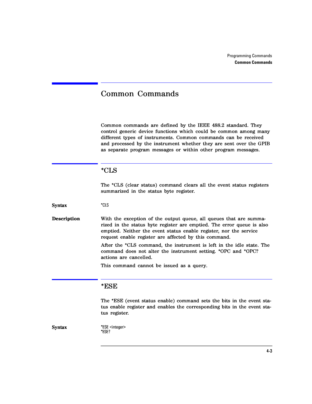 Agilent Technologies Agilent 86120C manual Common Commands 
