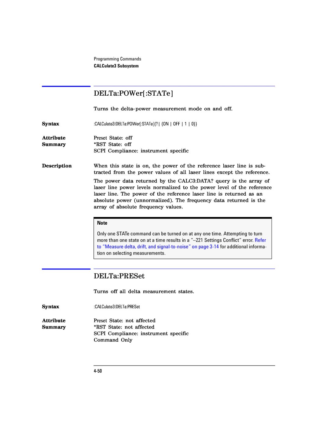 Agilent Technologies Agilent 86120C manual DELTaPOWerSTATe, DELTaPRESet, Syntax, Attribute, Summary, Description 