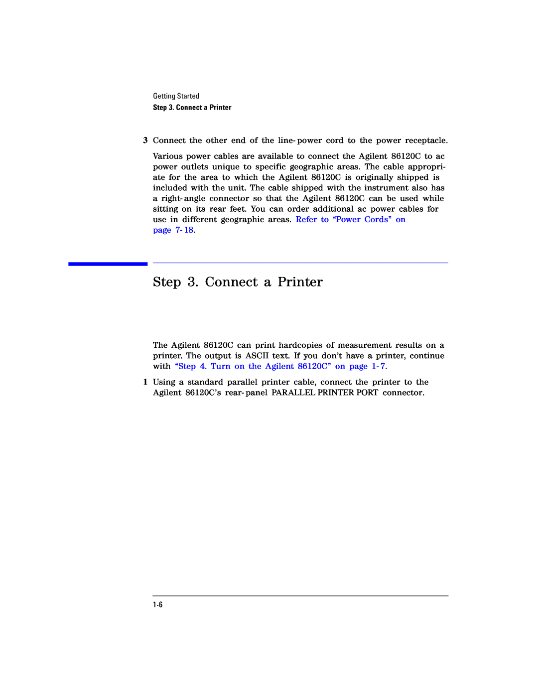 Agilent Technologies Agilent 86120C manual Connect a Printer, page 7 