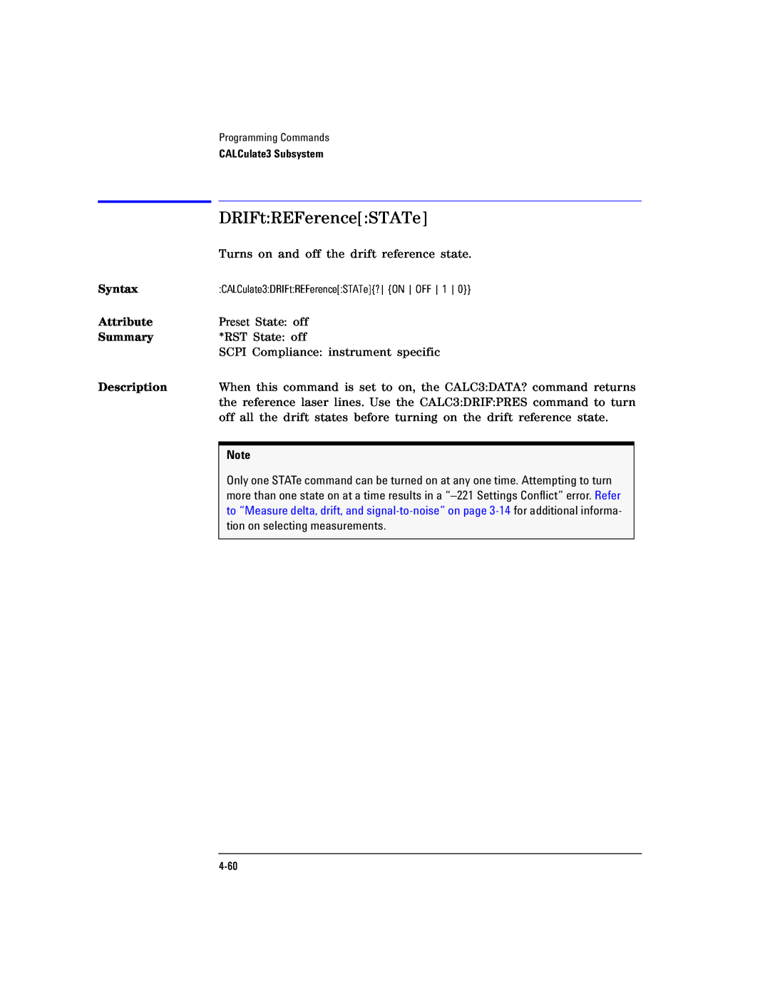 Agilent Technologies Agilent 86120C manual DRIFtREFerenceSTATe, Syntax, Attribute, Summary, Description 