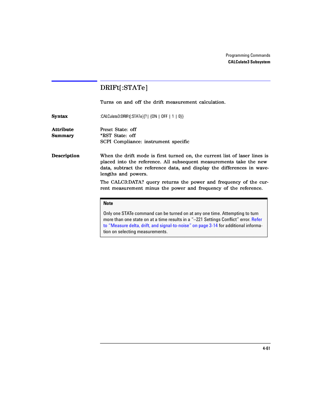 Agilent Technologies Agilent 86120C manual DRIFtSTATe, Syntax, Attribute, Summary, Description 