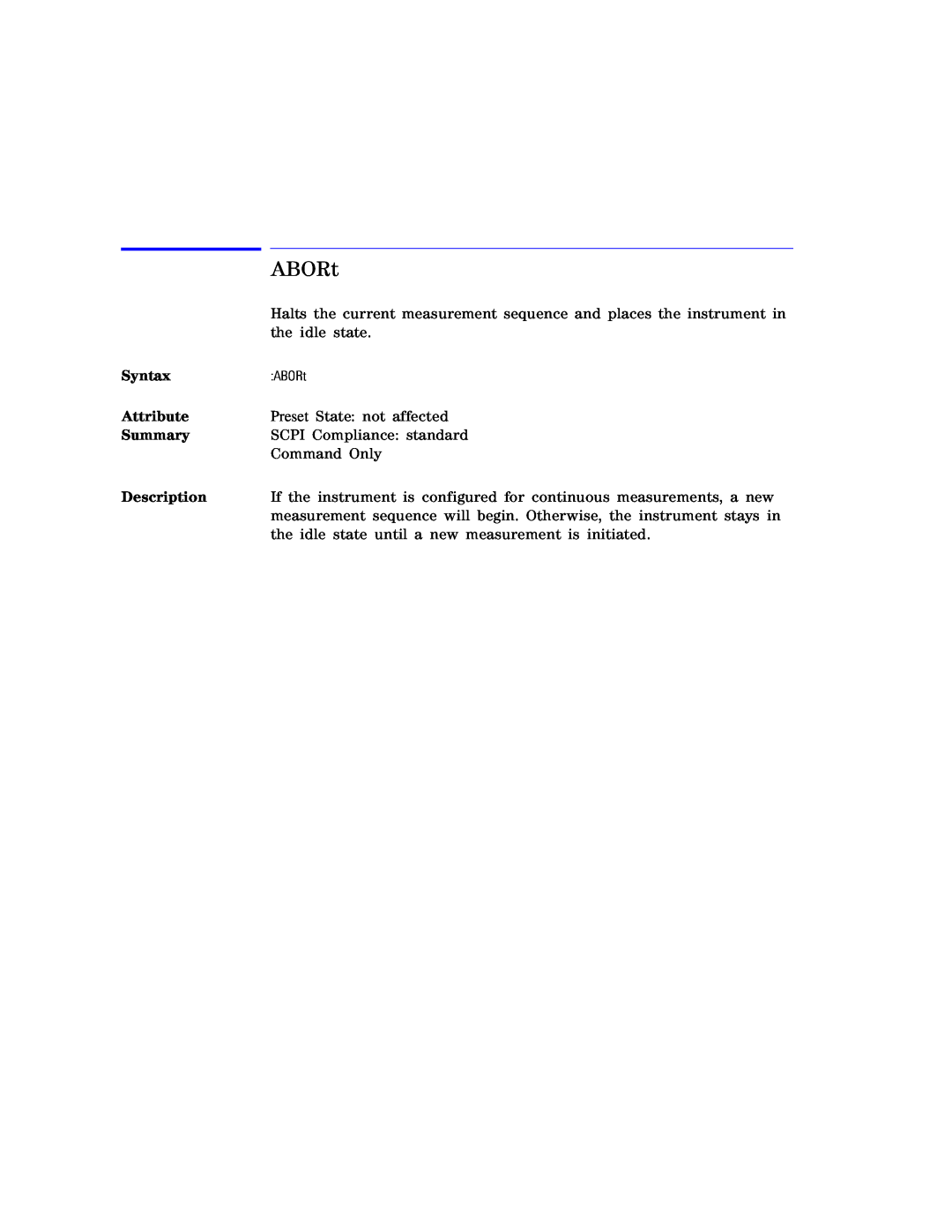 Agilent Technologies Agilent 86120C manual ABORt, Syntax, Attribute, Summary, Description 
