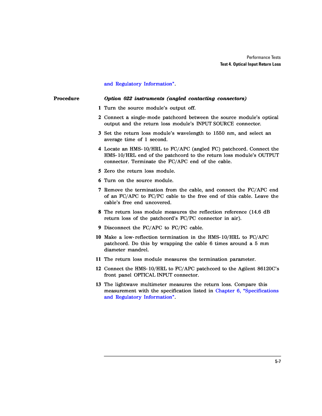 Agilent Technologies Agilent 86120C manual and Regulatory Information” 