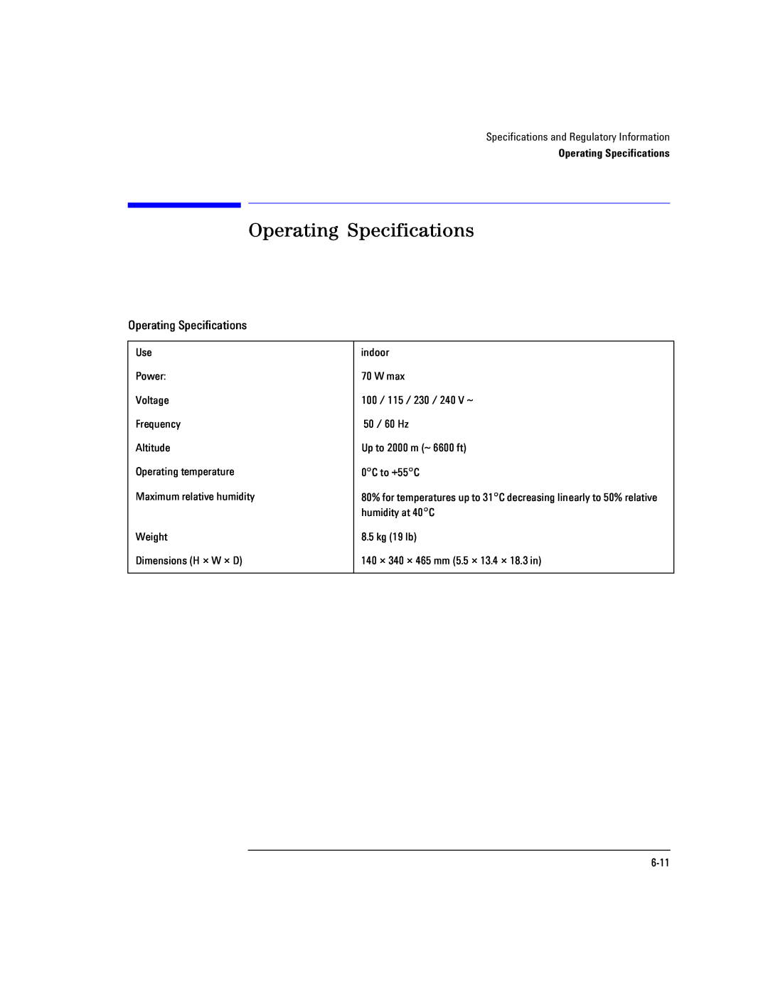Agilent Technologies Agilent 86120C manual Operating Specifications 