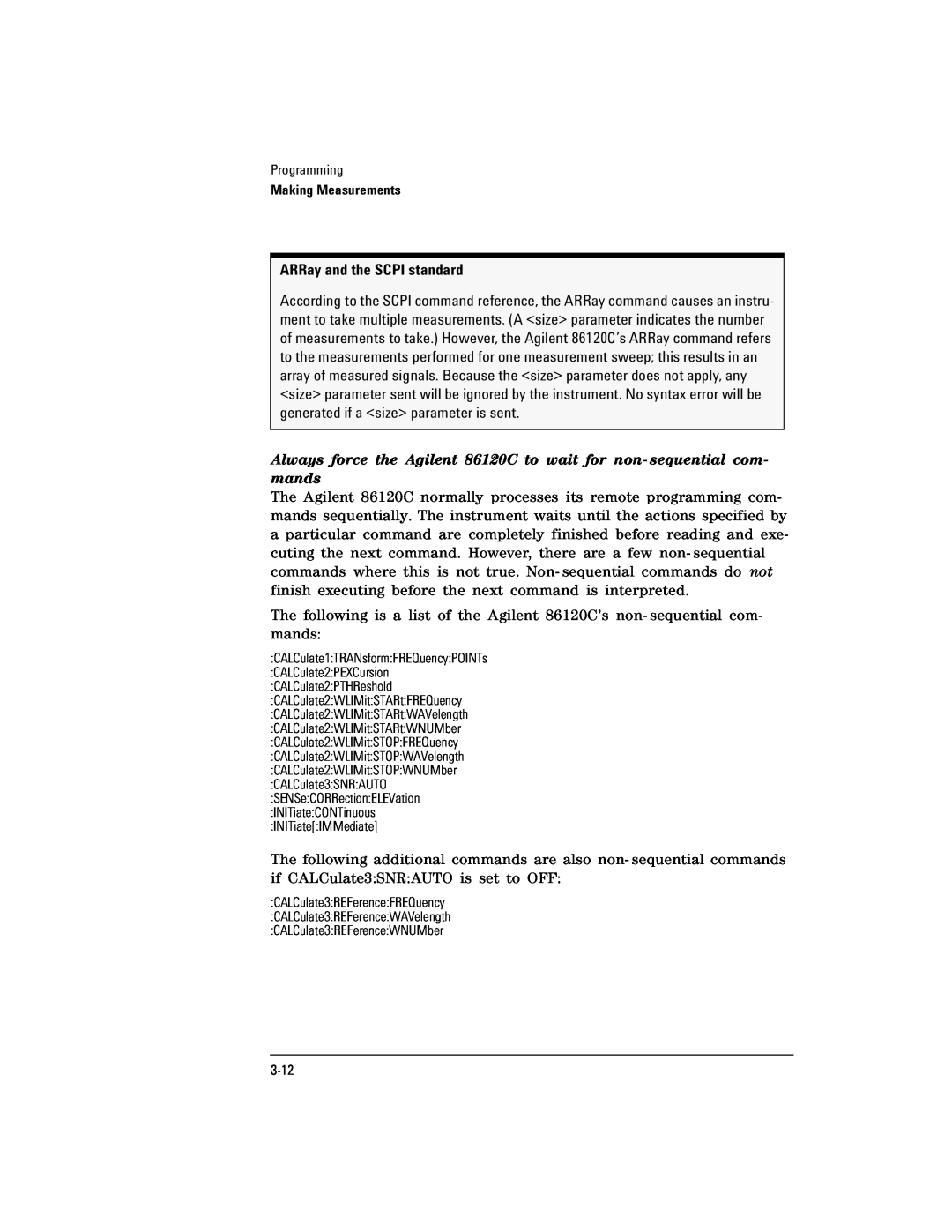 Agilent Technologies Agilent 86120C manual ARRay and the SCPI standard 
