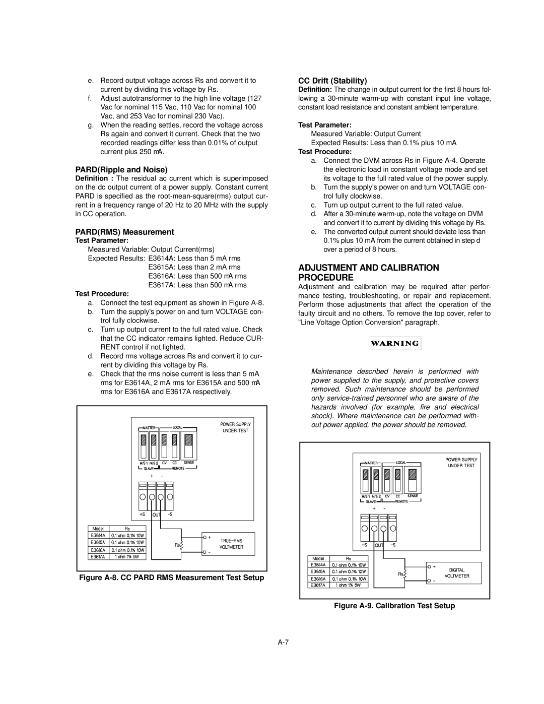 Agilent Technologies Agilent E3615A Serials KR83506197 Adjustment and Calibration Procedure, CC Drift Stability 