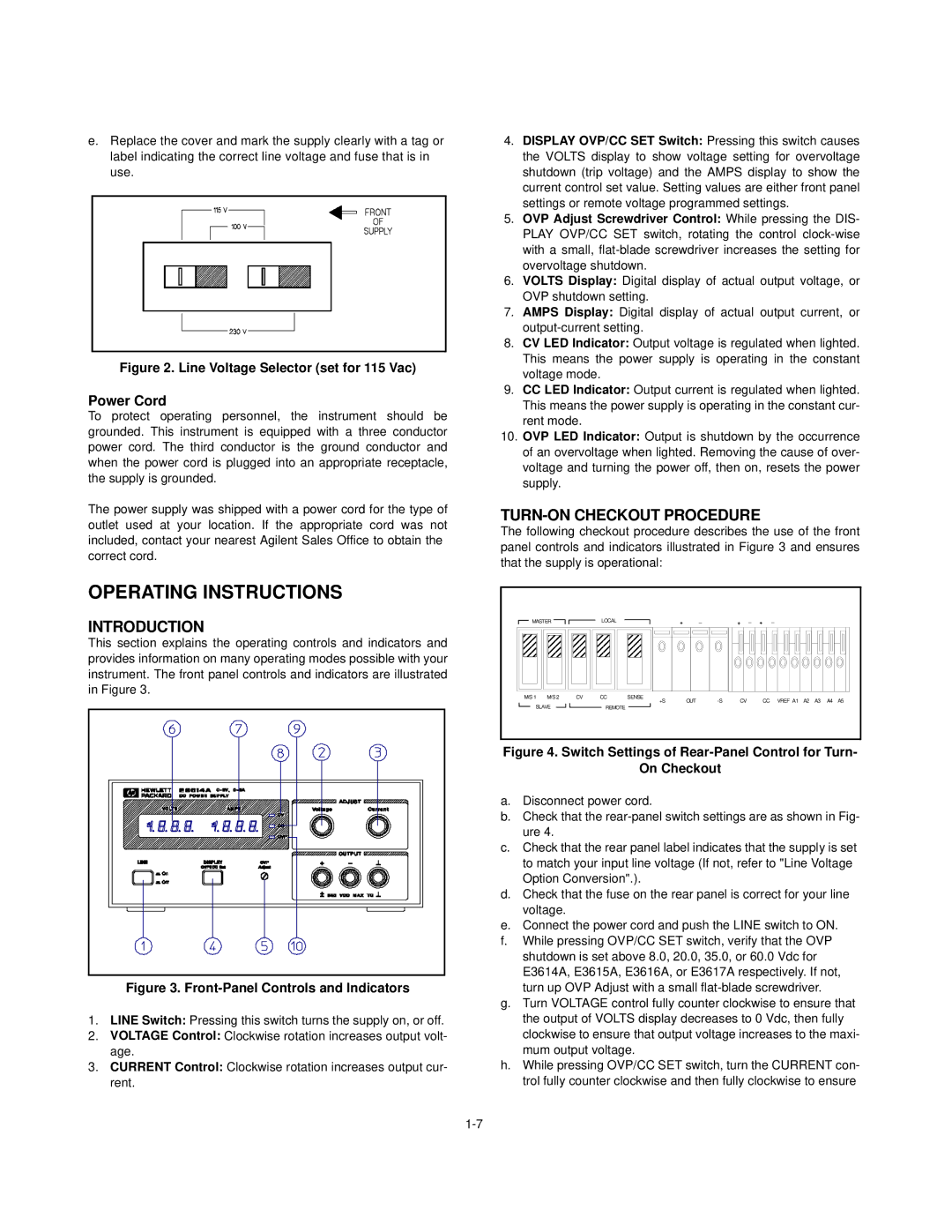 Agilent Technologies Agilent E3614A Serials KR83503035 Operating Instructions, Introduction, TURN-ON Checkout Procedure 