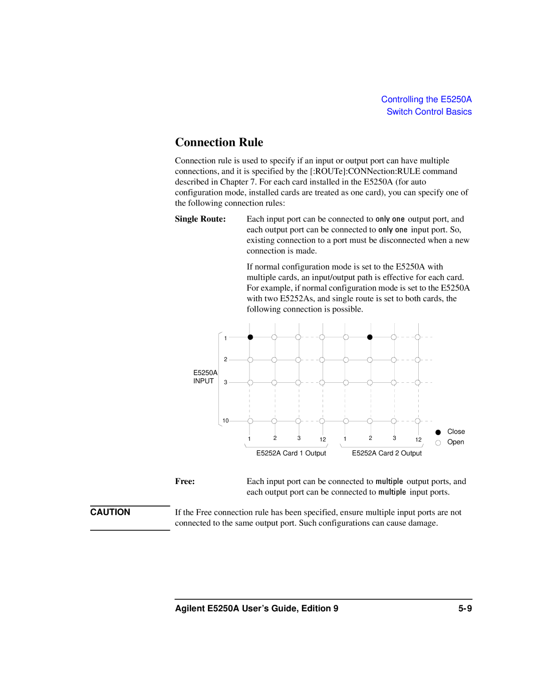 Agilent Technologies Agilent E5250A manual Connection Rule, Free 