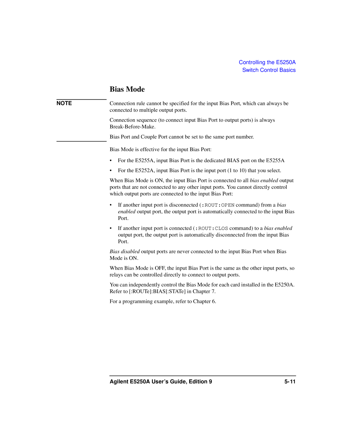 Agilent Technologies Agilent E5250A manual Bias Mode 
