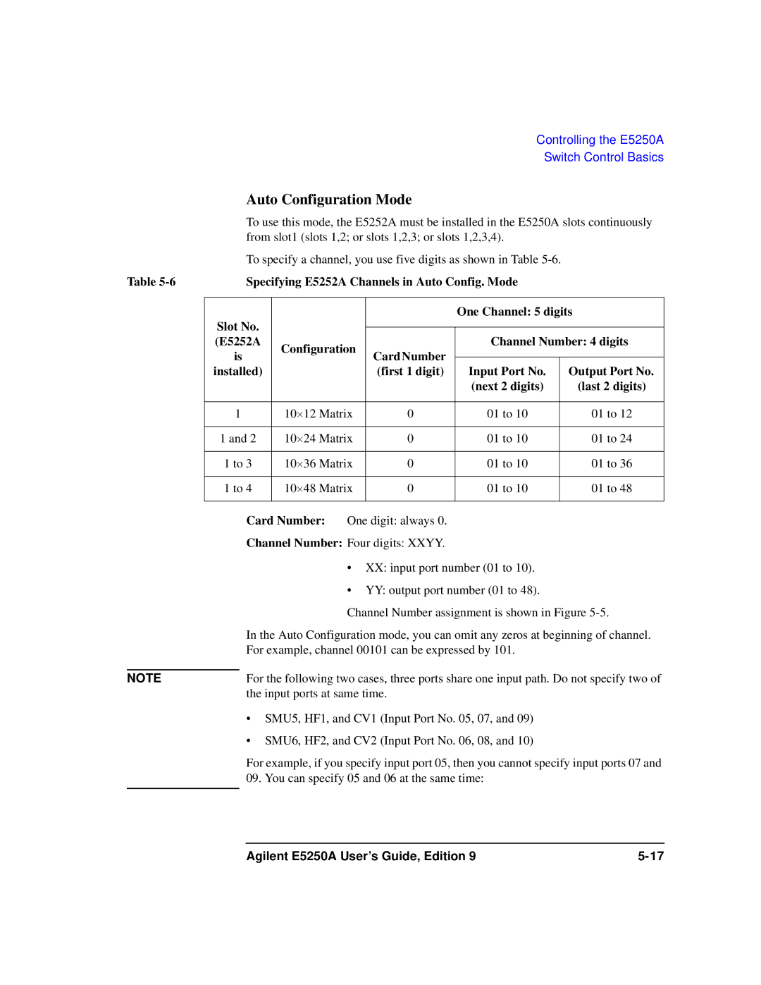 Agilent Technologies Agilent E5250A manual Auto Configuration Mode 