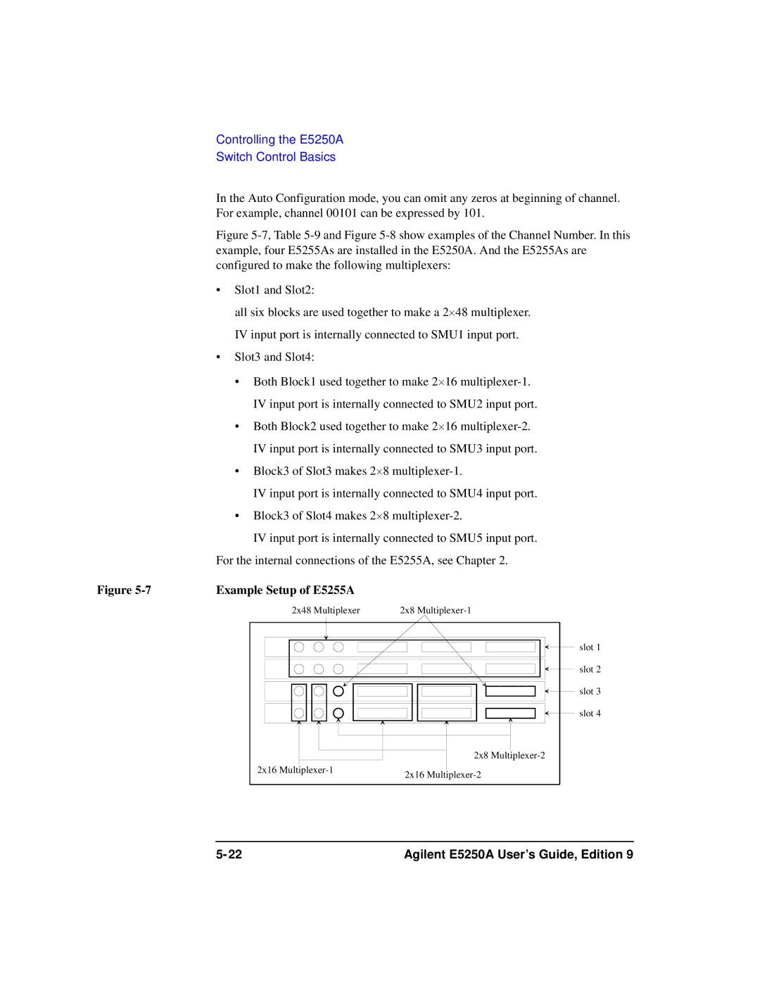 Agilent Technologies Agilent E5250A manual Example Setup of E5255A 