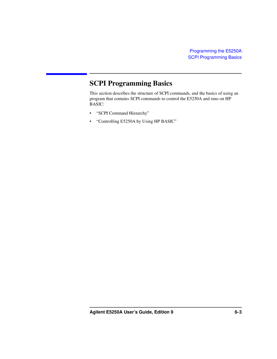 Agilent Technologies Agilent E5250A manual Scpi Programming Basics 