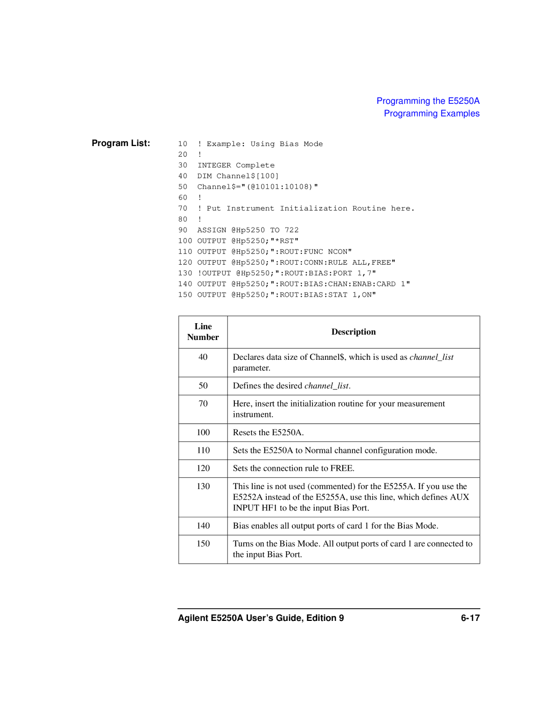 Agilent Technologies Agilent E5250A manual Example Using Bias Mode 