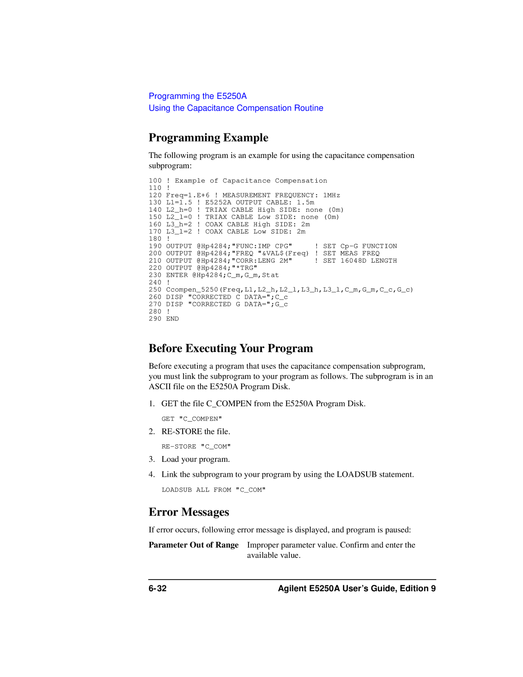 Agilent Technologies Agilent E5250A manual GET Ccompen 