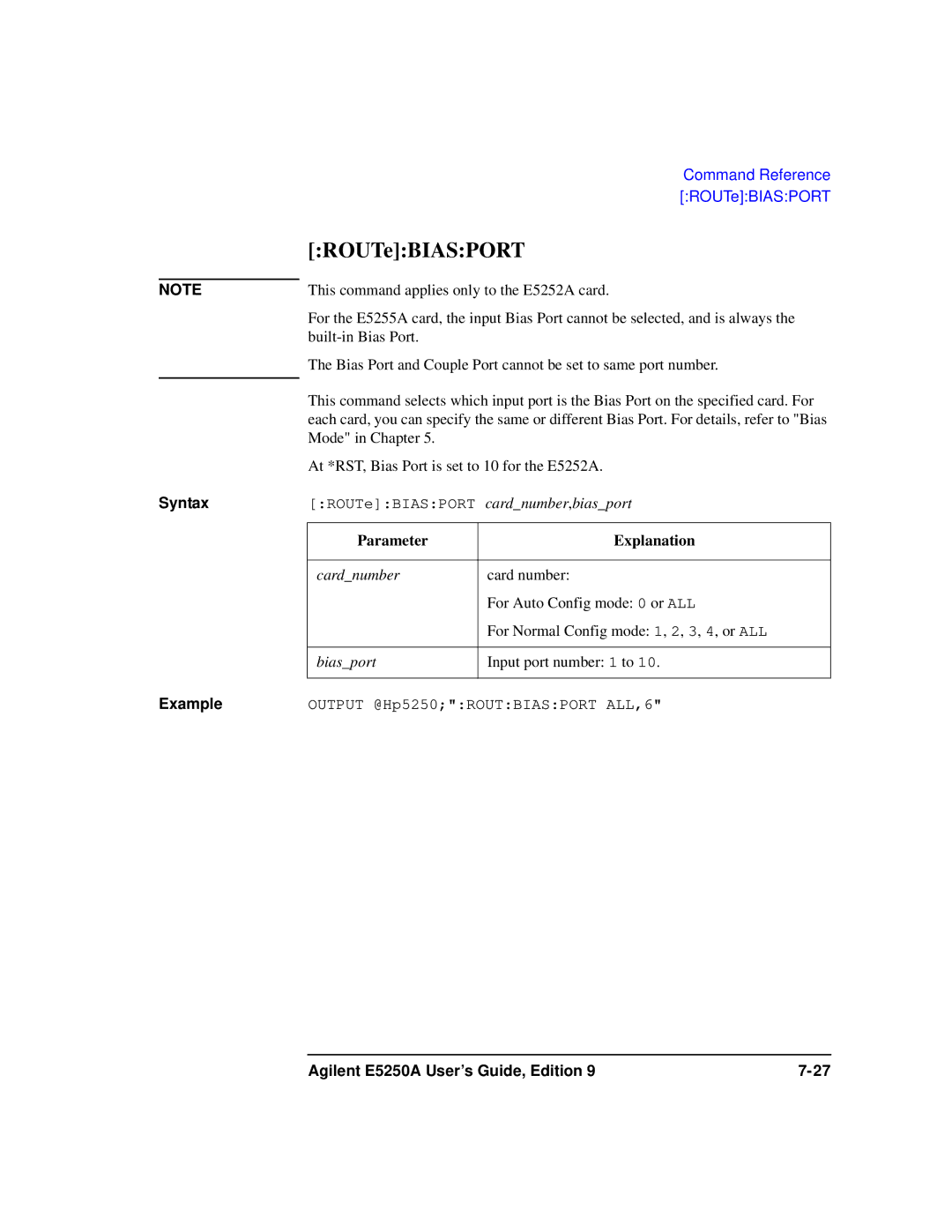 Agilent Technologies Agilent E5250A manual ROUTeBIASPORT 