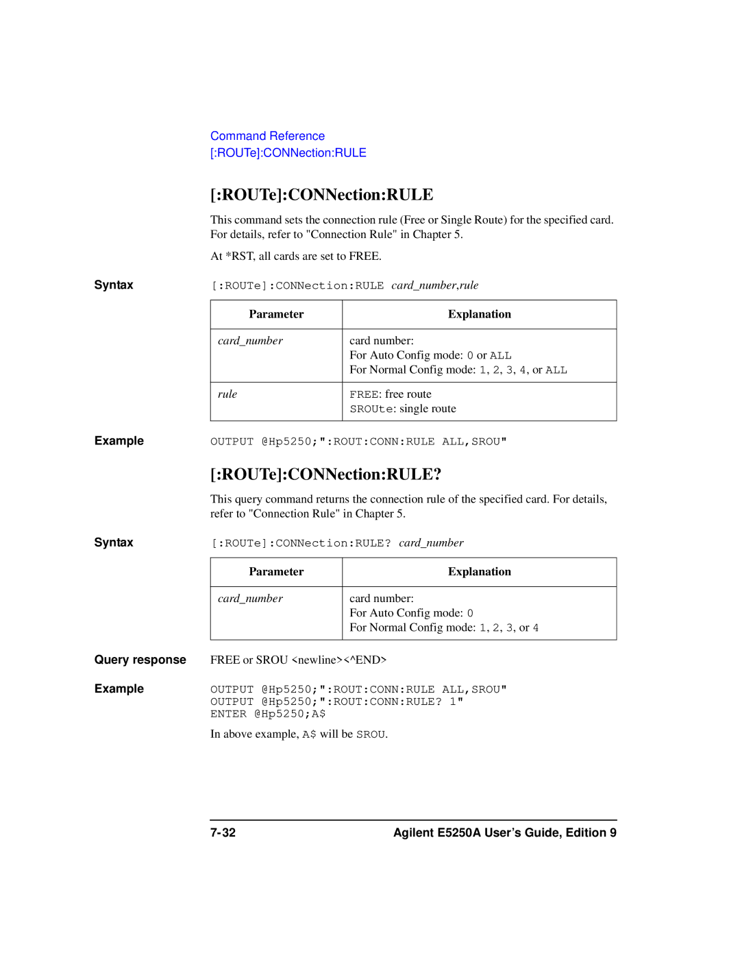 Agilent Technologies Agilent E5250A manual ROUTeCONNectionRULE? 